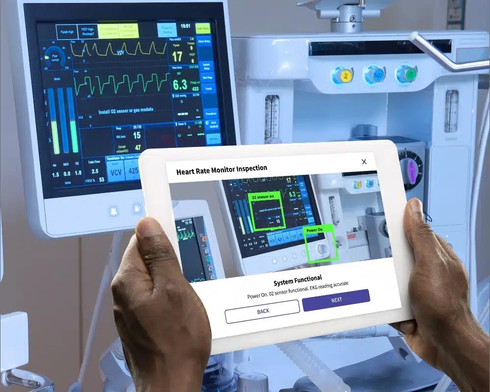 healthcare digital work instructions on table using augmented reality and AI computer vision