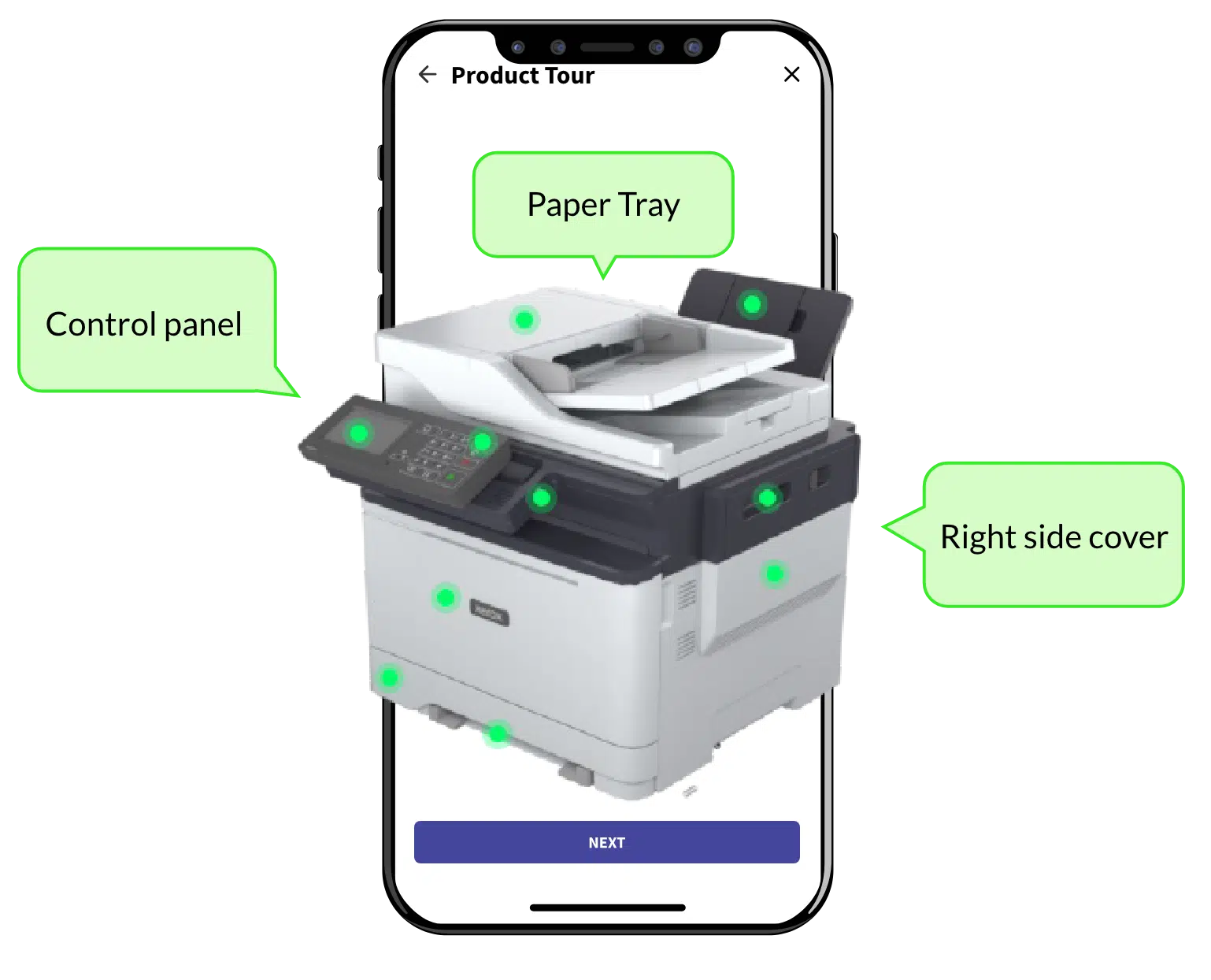 3D guidance in Xerox product tour using CareAR Instruct