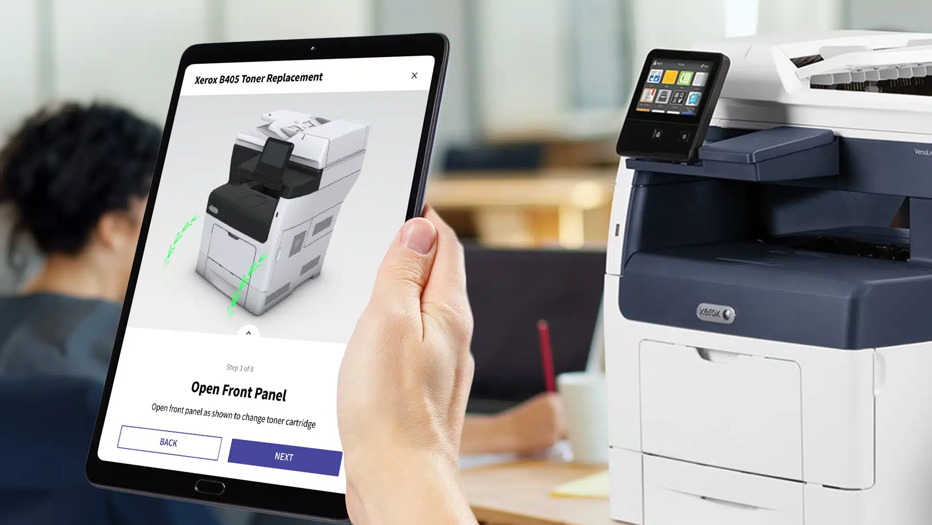 Xerox B405 Printer digital twin maintenance CareAR Instruct