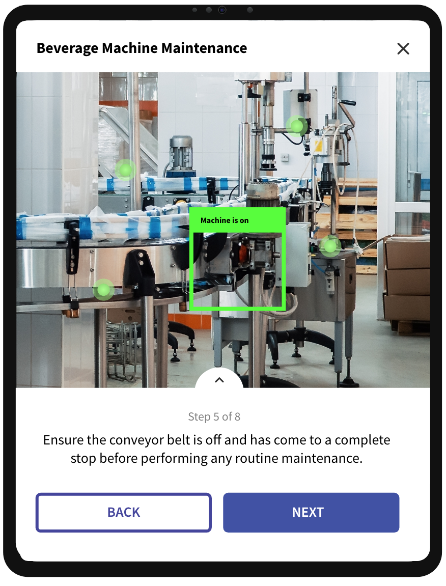 self-solve instructions for machine maintence with object detection